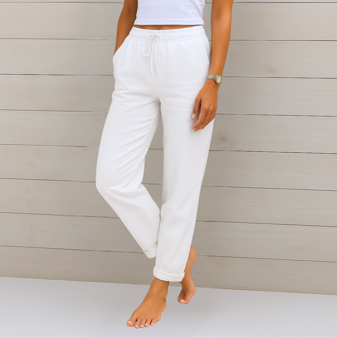Maya | Pantalones de lino de estilo informal con cordón