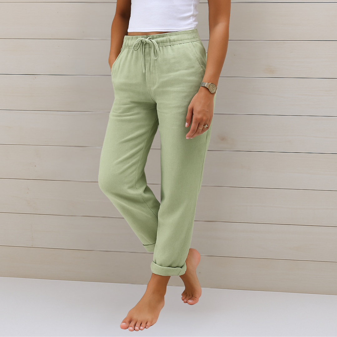 Maya | Pantalones de lino de estilo informal con cordón