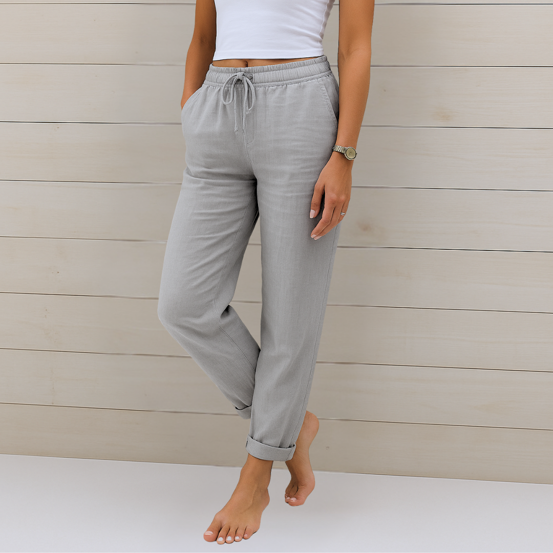 Maya | Pantalones de lino de estilo informal con cordón