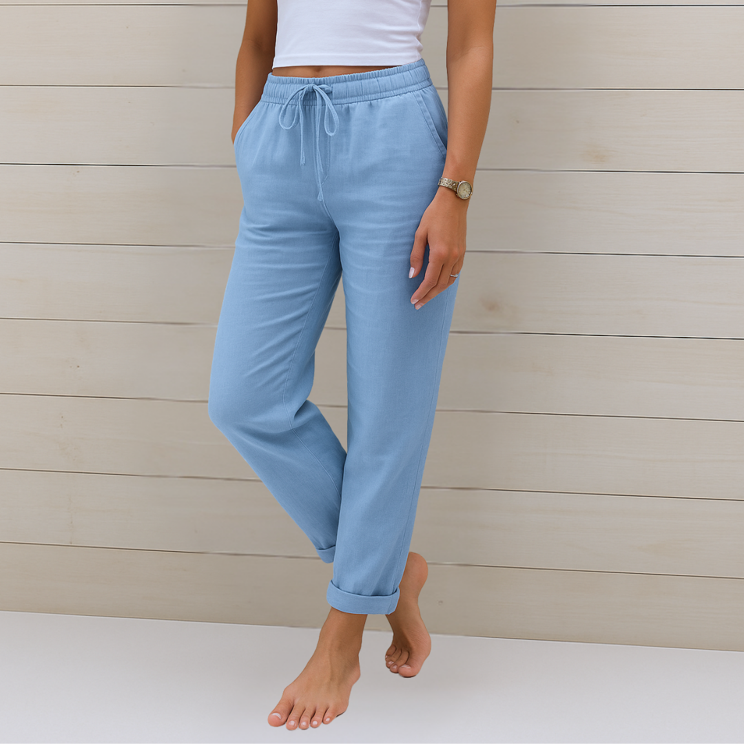 Maya | Pantalones de lino de estilo informal con cordón