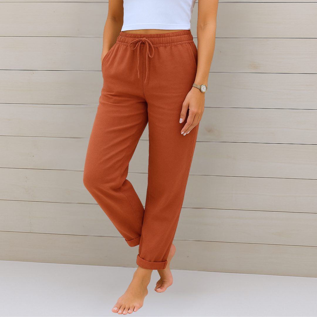 Maya | Pantalones de lino de estilo informal con cordón