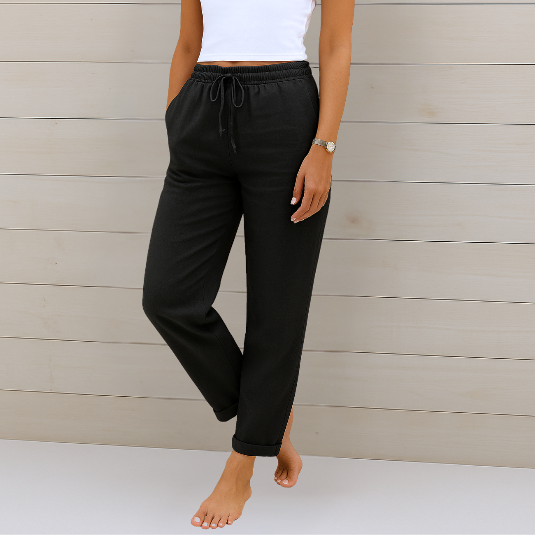 Maya | Pantalones de lino de estilo informal con cordón