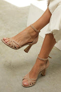Maria | Sandalias de patchwork con punta redonda y tacón fino