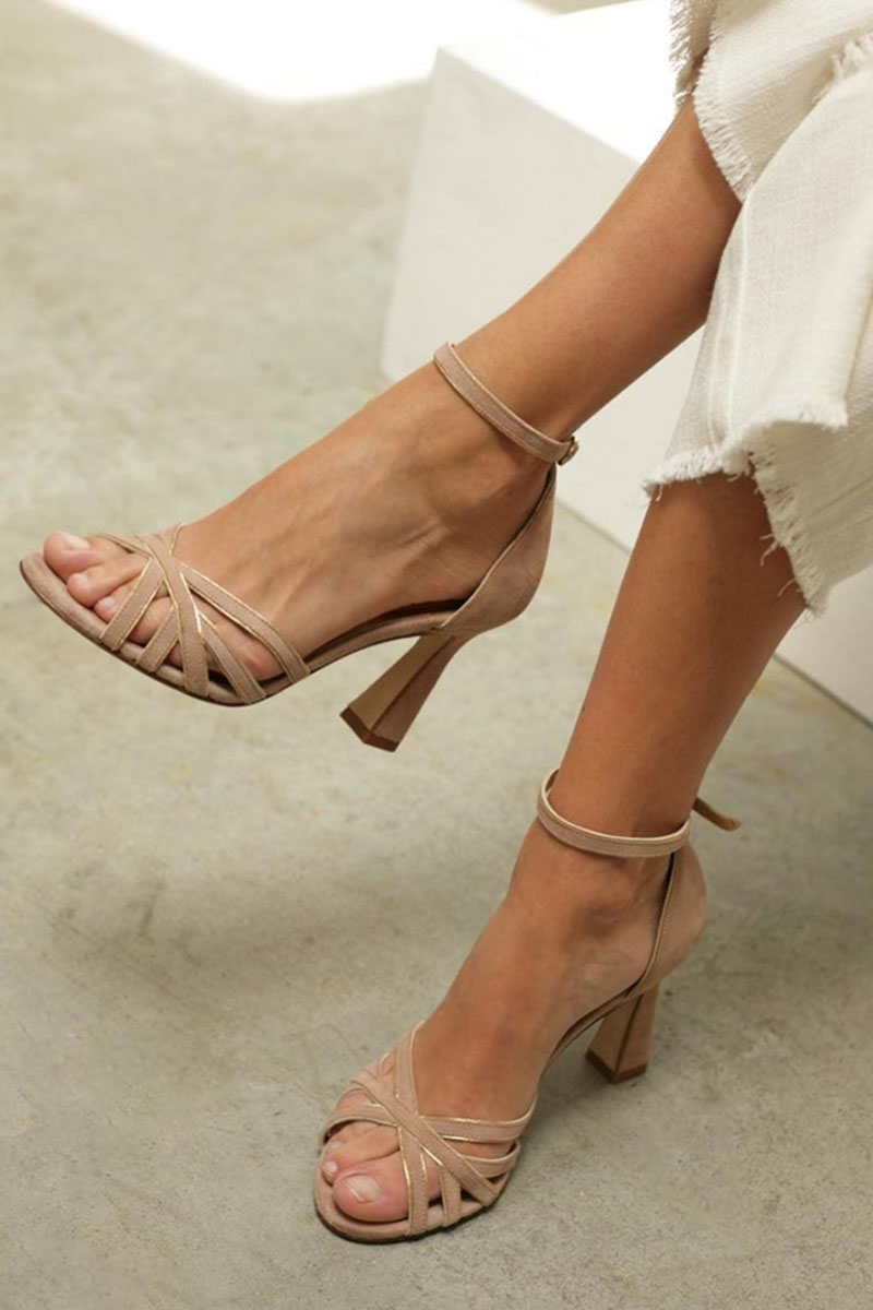 Maria | Sandalias de patchwork con punta redonda y tacón fino